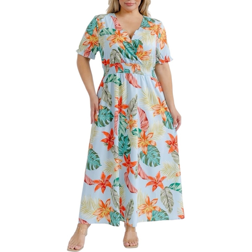 Soul of Curves Multicolor Tropical Floral Short Sleeve Maxi Dress size 3X NWT
